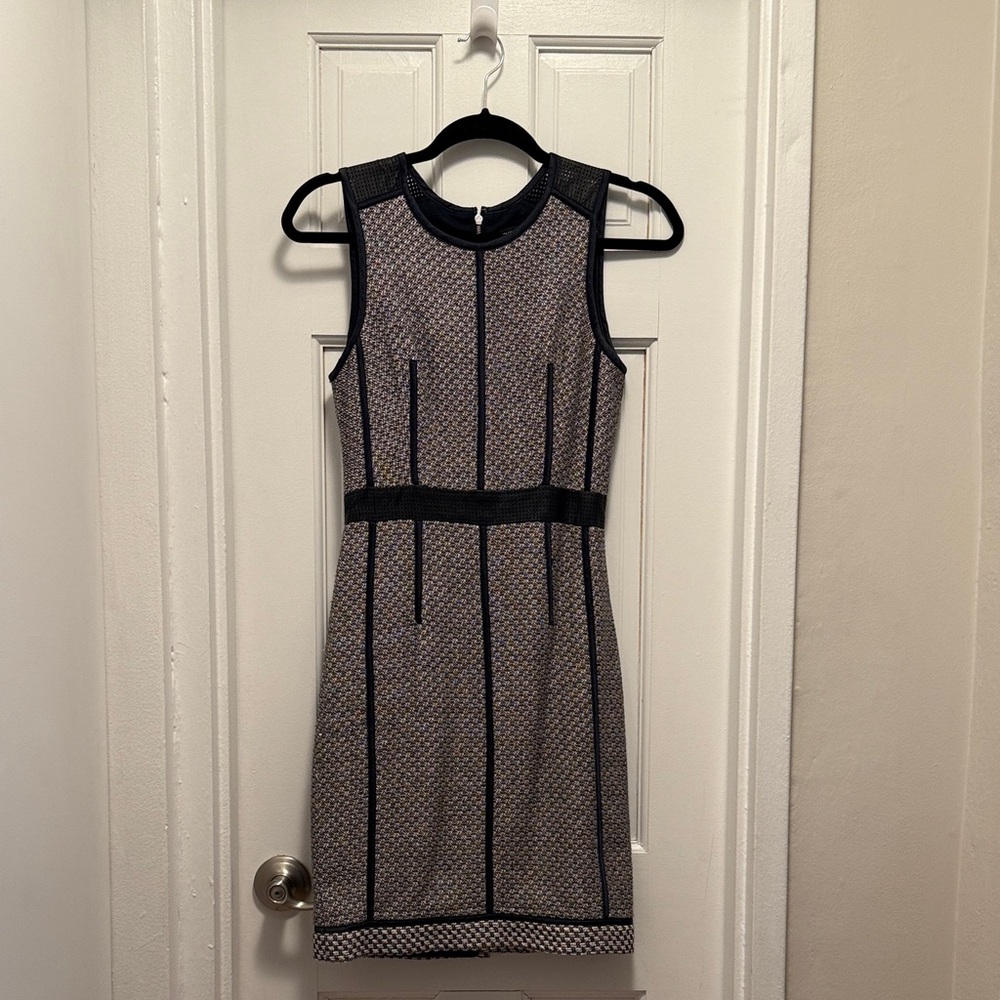 Club Monaco Navy-Trim Textured Mini Sheath Dress